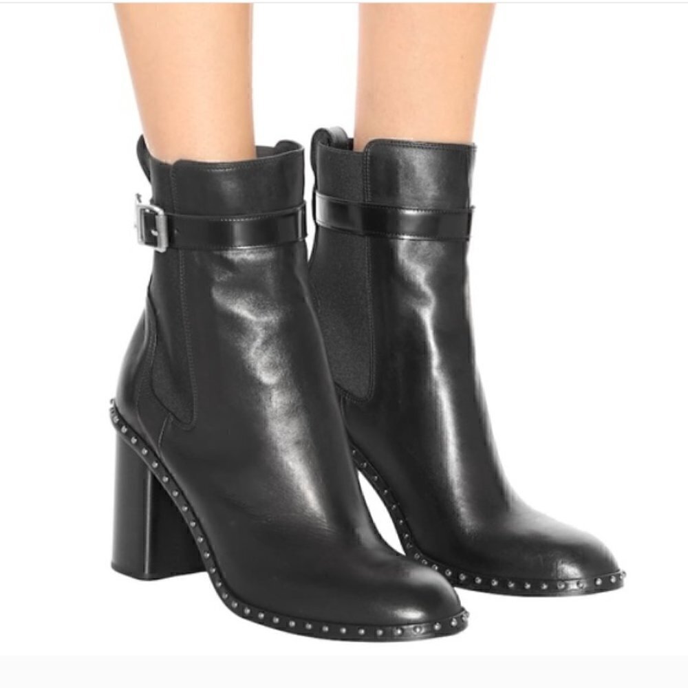 Rag & Bone Romi Black Lamb Leather Studded Ankle Strap Boots - Size 6.5
